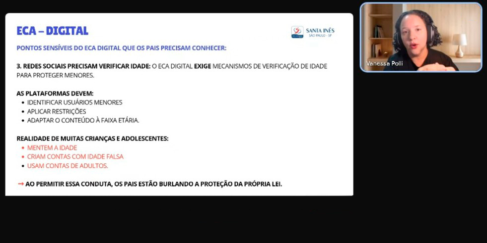 Colégio de Santa Inês promove palestra para famílias com a Professora Vanessa Polli sobre o novo ECA Digital e o papel dos pais no mundo digital dos filhos